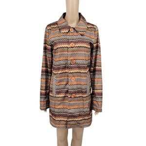 ISLE Retro Inspired Zigzag Chevron Patterned Rain Coat Women Medium Orange Brown